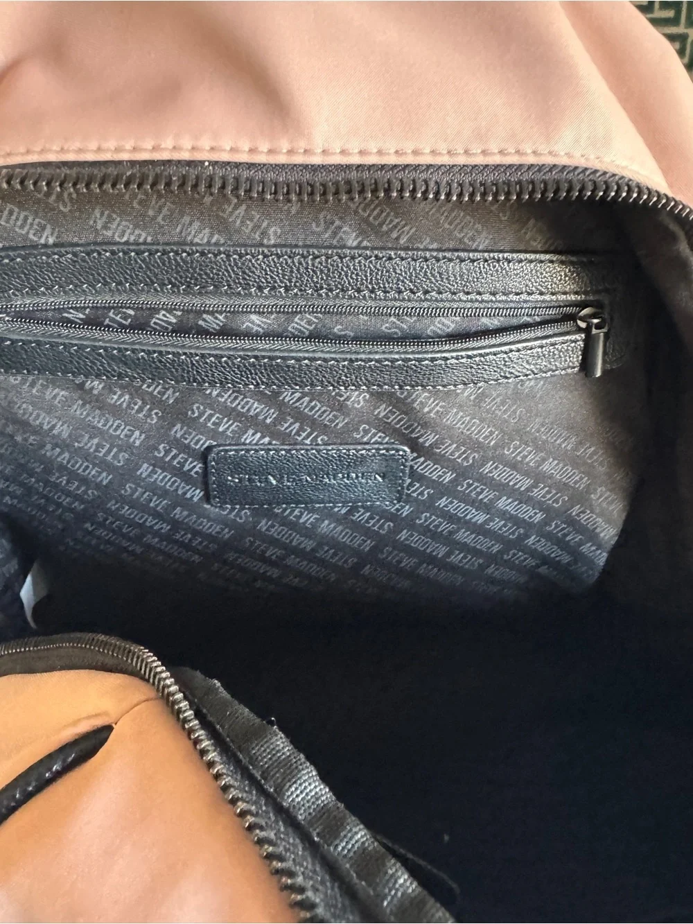 Steve Madden Blush Pink Quilted Front Backpack with Black Trim